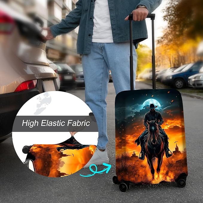 Luggage Cover Protector for 26-28 Inch Suitcases, TSA Approved Elastic Travel Suitcase Covers, Anti-Scratch Washable Luggage Sleeve for Carry On & Checked Bags, Man Riding Horse