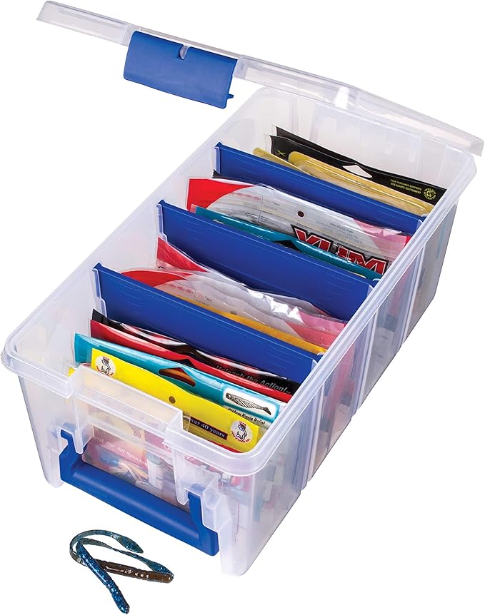 Flambeau Outdoors 4510 Clear Fishing Organizer - Super Half Satchel Soft Fishing Lure Storagees, Bait Organizer, Tuff Tainer with Zerust Anti-Rust Dividers