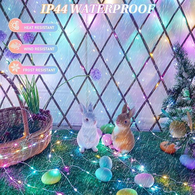 66Ft 200 LED Easter Pastel Fairy Lights Plug in, Pastel String Lights 8 Modes with Timer for Outdoor & Indoor, Waterproof Twinkle Light for Bedroom Girl's Room Garden Patio Party Easter Decorations