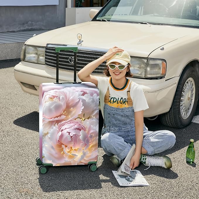 ANNA QUEEN Pink Peony Flower Luggage Cover,Stretchable Suitcase Protector Sleeve,Fit for 28-30 Inch Checked Baggage,Water Resistant & Durable Luggage Protector