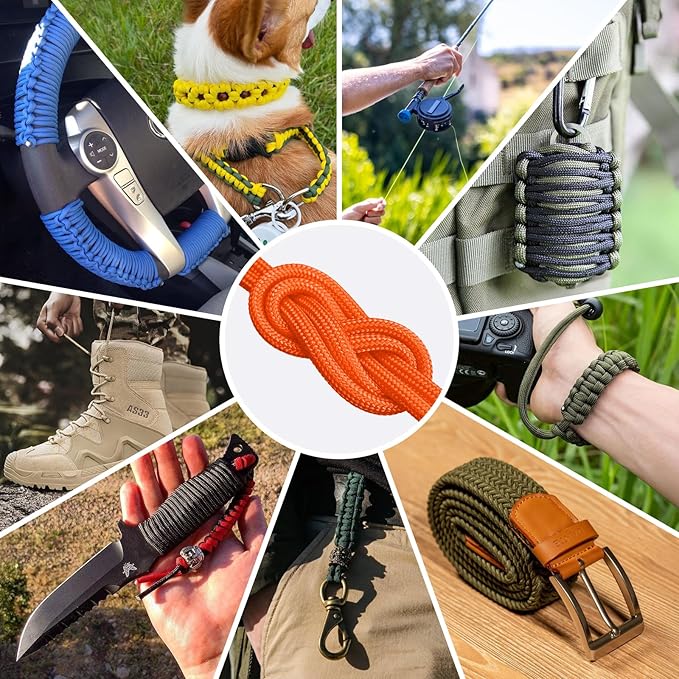 1200 Paracord Rope - 4.4mm 14 Strand Nylon Parachute Spool para Cord Lanyard for Outdoor Camping Survival Utility Tent Crafting DIY Projects Fishing Clothsline Bracelet - Orange 300FT