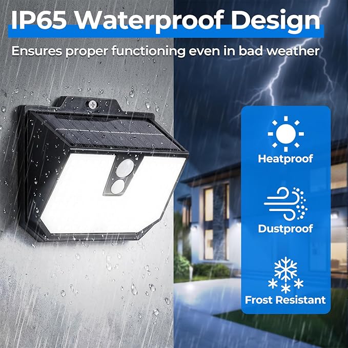 Brightever 2-Pack Solar Motion Sensor Outdoor Lights, IP65 Waterproof Solar Powered Fence Lights with 3 Lighting Modes, Solar Security Wall Lights for Outside, House, Walking Dog, Step, Deck, Garage