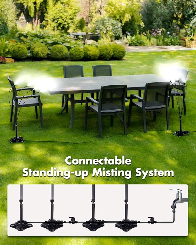 Rafow Standing Misters for Outside Patio Portable Misting System for Cooling Outdoor 26.5 Ft Stand Mist Line Water Sprinklers Patio Mister for Garden Backyard BBQ Party Pool Beach