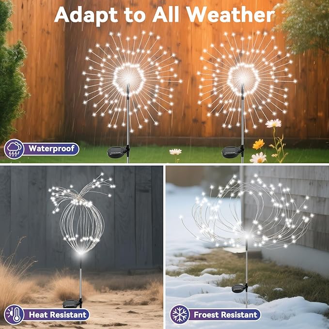 Garden Outdoor Lights, 2 Pack 120 LED Solar Garden Lights Fairy Lights Outdoor Waterproof Decorative Solar Firework Lights for Yard Patio Pathway Flowerbed Party Wedding Decor, White