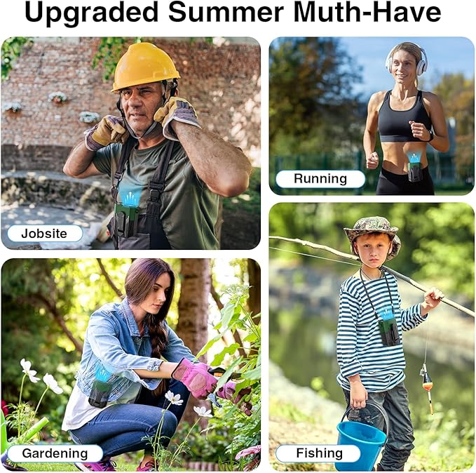 Portable Fan 4000mAh Rechargeable, 4 Speeds 13000RPM Strong Airflow, Personal Waist Fan with Max 24H Working Time, Wearable Clip Belt fan for Camping, Outdoor, Jobsite, Traveling -Green & Black