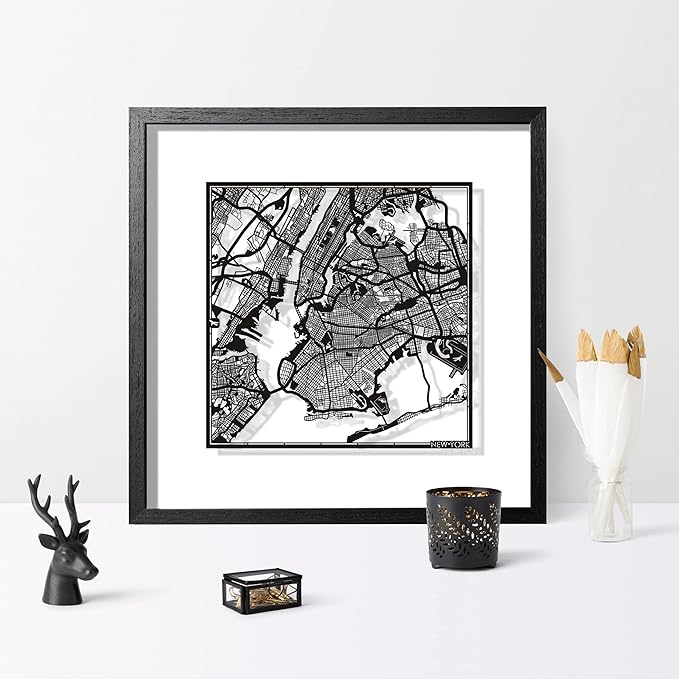 Washington D.C. Cut Map framed by O3 Design Studio, White map, Black frame, 18x18 inches, paper cutting art work, Gift Boxed, 4 background color, self-changing, Wall Art