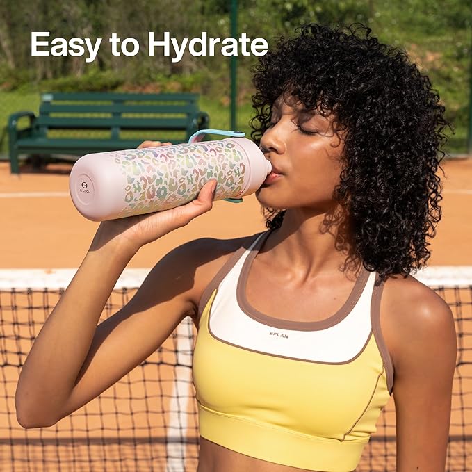 ENCOOL Insulated Water Bottle with Straw Stainless Steel Water Bottle, Leak-Proof, BPA-Free, Double Wall Vacuum Keeps Cold for 24 Hours for Sports, Travel, School (26 oz, Pastel Leopard)