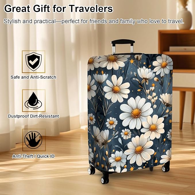 Luggage Cover Protector for 19-20 Inch Suitcases, TSA Approved Elastic Travel Suitcase Covers, Anti-Scratch Washable Luggage Sleeve for Carry On & Checked Bags, Little Flower