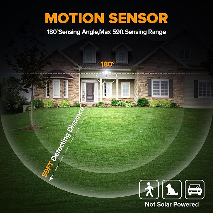 LUTEC 74W 8000 Lumen Motion Sensor Outdoor Lights, 5000K Daylight, IP65 Waterproof Flood Lights Outdoor with Night Light, Dusk to Dawn Motion Detector Security Lights for Outside Garage, Yard-Brown