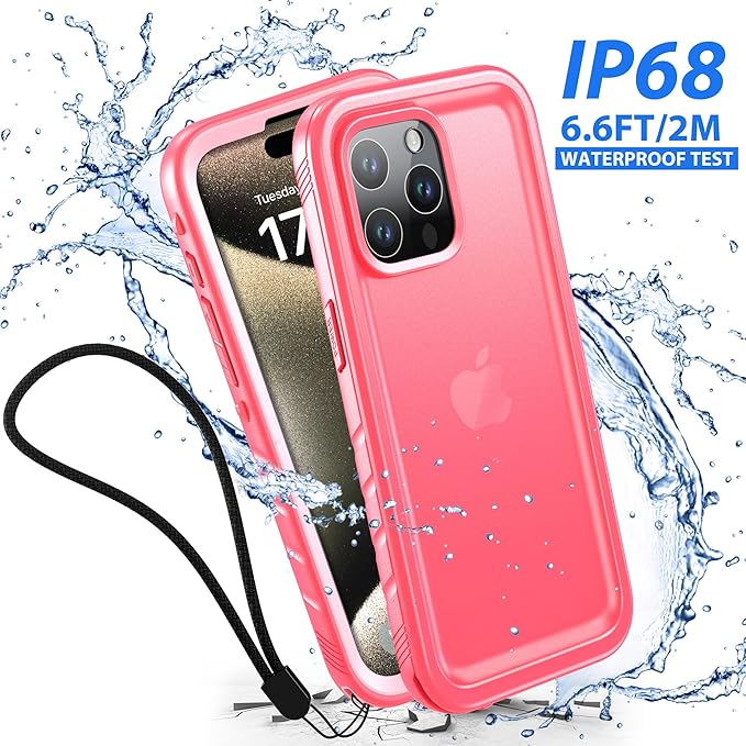 SPORTLINK for iPhone 15 Pro Max Case - IP68 Waterproof Military Protective Full Body Heavy Duty Shockproof 360 Sealed Dustproof with Camera Screen Protector Cover for i Phone 15 Pro Max 6.7" Pink