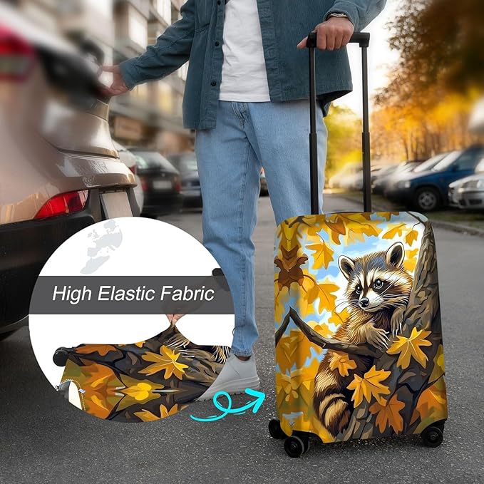 Luggage Cover Protector for 30-32 Inch Suitcases, TSA Approved Elastic Travel Suitcase Covers, Anti-Scratch Washable Luggage Sleeve for Carry On & Checked Bags, Raccoon Perched
