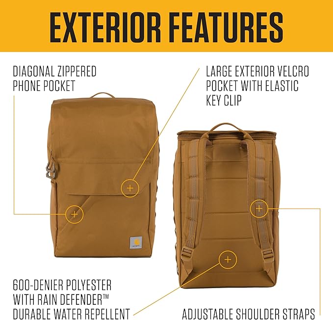 Carhartt 21L Top-Load Backpack, Durable Water Resistant Coated Canvas Base W/ 17" Laptop Sleeve, Carhartt Brown