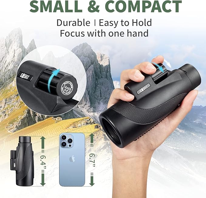 Gosky Titan 12X50 Monocular Telescope with Smartphone Holder - Waterproof Fog-Proof Shockproof Scope BAK-4 Prism FMC for Bird Watching Hunting Camping Traveling Wildlife Scenery
