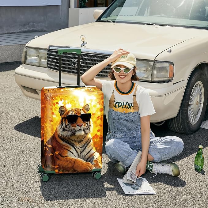 ANNA QUEEN Funny Cool Tiger Travel Luggage Cover -Stretchable Airplane Suitcase Protector Sleeve,Universal Washable Fit for 28-30 Inch Checked Baggage,Water Resistant Durable Luggage Protector