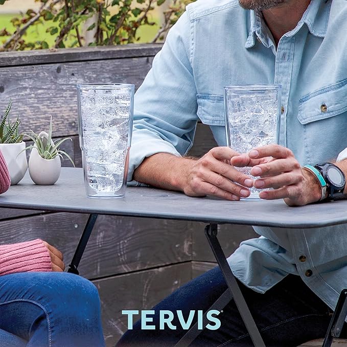 Tervis Made in USA Double Walled Clear & Colorful Lidded Insulated Tumbler Cup Keeps Drinks Cold & Hot, 24oz, Navy Lid