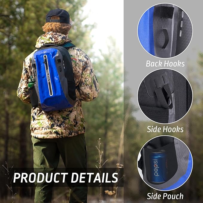 Trudave Waterproof Backpack, Waterproof Submersible Backpack, Floating TPU Coated Dry Bag with Airtight Zipper for Kayak, Fishing, Boating, Hiking (30L)