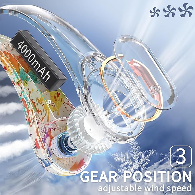 FrSara Neck Fan, Portable Personal Fan Strong Wind, 4000mAh, Air Volume,360° Cooling, No Hair Twisting, Air Volume On 2 Sides, Non-Slip, Quick Charge, Long Use Time, Gift for Women, Men, Birthday