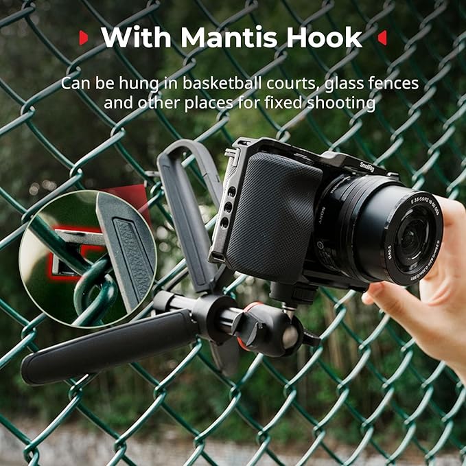 SMALLRIG Small Camera Tripod Selfie Stick, Extendable 8"-15" Mini Handheld Carabiner Tripod with Mantis Hook, 360° Ball Head, Cold Shoe Mount, 1/4"-20 Screw for DSLR, Adapter for DJI, for GoPro - 5285