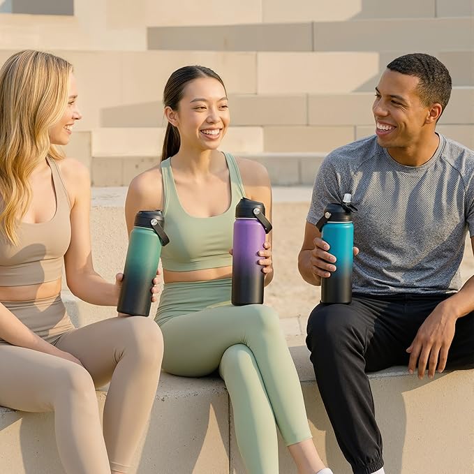 Fijinhom 18oz Insulated Stainless Steel Water Bottle, Wide Mouth Double Wall Vacuum, Silicone Straw, Sweat & Leak Proof, BPA Free Insulated Water Flask for Travel, Keep Cold 24h Hot 12h, Green & Black