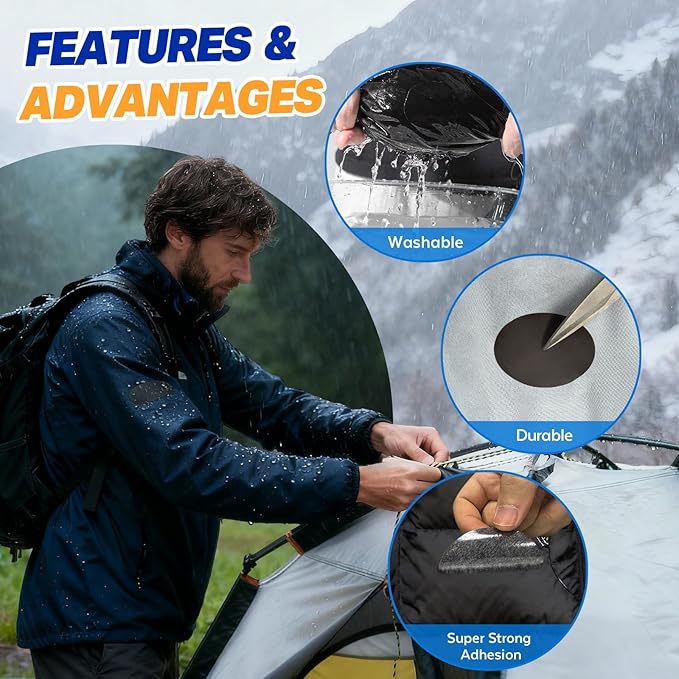 OAZ 35Pcs Down Jacket Repair Patch Kit Pre-Cut Nylon Patches for Clothes Self-Adhesive Fabric Tape Waterproof Lightweight Outdoor Gear Tenacious Repair Tape for Puffer Jacket Coat Tent Backpack(Gray)