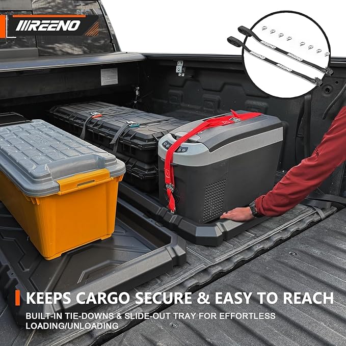 Slide-Out Truck Bed Organizer Tray, Heavy Duty Cargo Storage System with Easy Tailgate Access, Fits Mid-Size Bed Organizer 5'Beds, Durable HDPE Material, No Drilling