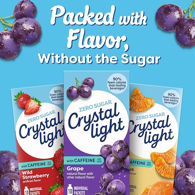 Crystal Light On The Go Energy Grape - Caffeine Energy Releasing, 10-Packet Boxes (Pack of 8)
