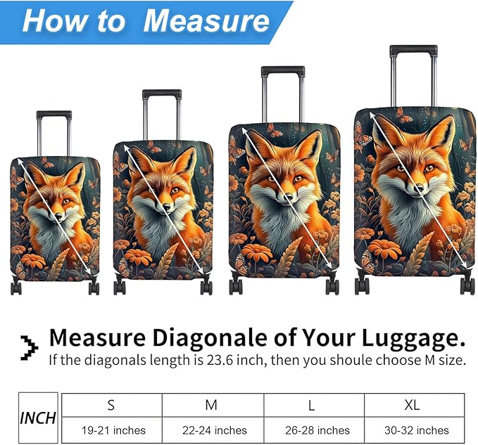Luggage Cover Protector for 26-28 Inch Suitcases, TSA Approved Elastic Travel Suitcase Covers, Anti-Scratch Washable Luggage Sleeve for Carry On & Checked Bags, Fox Flowers