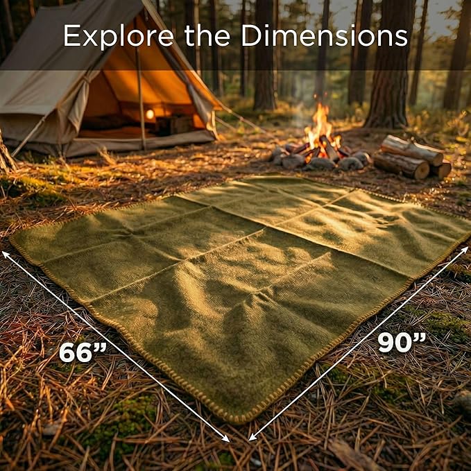 Wool Camping Blanket 10-Pack - 70% Wool Heavy-Duty Military Style Throw, Warm & Washable, Fire Retardant Cover for Emergency, Survival & Outdoor Use - For Camping, Car, Home & Hiking, Olive 66x90