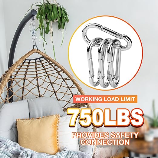 60 Pack Heavy Duty Carabiners, 3/8” Spring Snap Hook Carabiner for Heavy Uses, 4-Inch Snap Hooks Large Carabiners Clips Chain Links Safety Buckle Connector for Swing Hammock Fitness Gym Outdoor Indoor