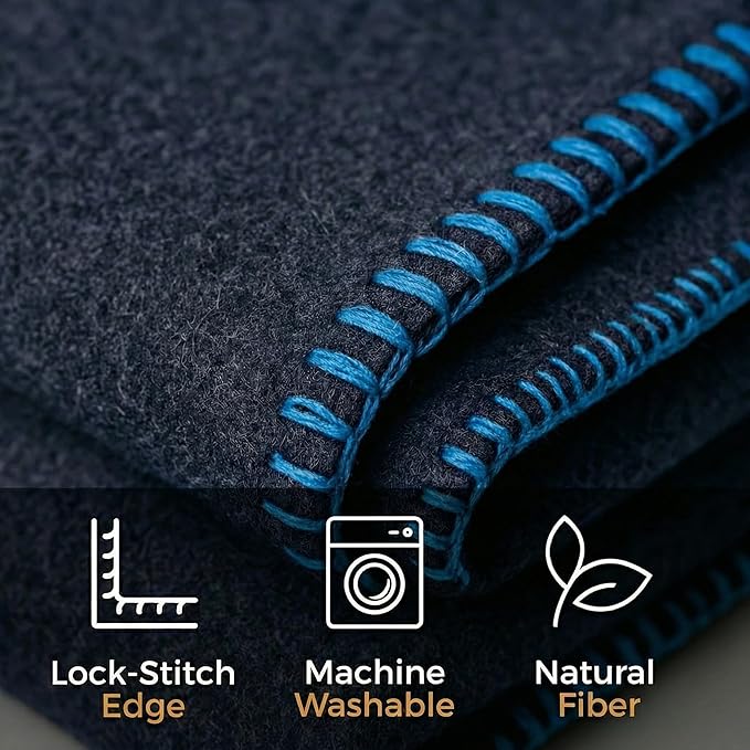 Wool Camping Blanket 10-Pack - 70% Wool Heavy-Duty Military Style Throw, Warm & Washable, Fire Retardant Cover for Emergency, Survival & Outdoor Use - For Camping, Car, Home & Hiking, Navy 66x90