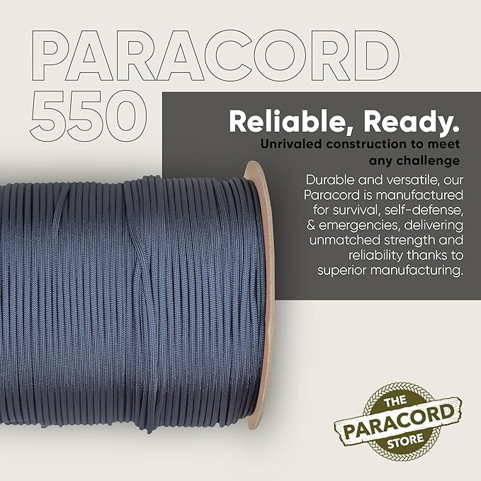 The Paracord Store | Type III 550 Paracord - 250 FT Spool, Navy Blue | Heavy Duty 7 Strand Tactical Paracord - USA Made Nylon Outdoor Parachute Cord for Camping, Fishing & More - Survival Cord