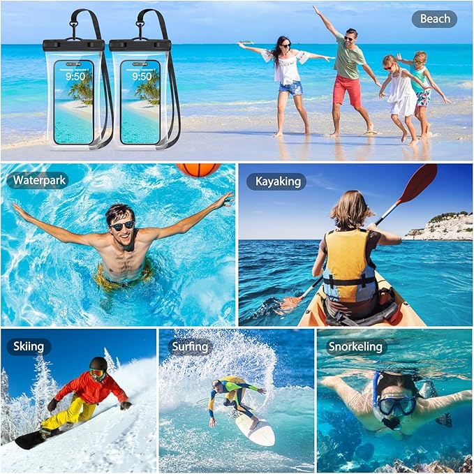 PEDVSTY Waterproof Phone Pouch 2 Pack, IPX8 Waterproof Phone Case for iPhone Galaxy Pixel Up to 7.2", Cell Phone Dry Bag Beach Vacation