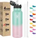 Han's Bottle Sports Water Bottle - 24 Oz, Straw Lid, Leak Proof, Vacuum Insulated Stainless Steel, Double Walled, Thermo Mug,Bubble Gum