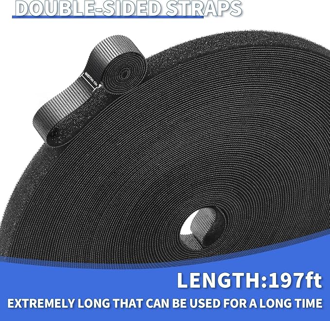 1/2In x 500Ft Reusable Cable Ties Hook and Loop Roll | Tie Down Straps, Nylon Double-Sided Strips, | Adjustable Multi-Purpose Wrap Fasteners forOffice, Home, Data Center