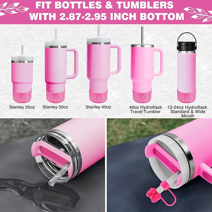 9PCS Hot Pink for Stanley Cup Accessories Set Bling Initials Bow Charms for Stanley Decorations 30/40 Oz Tumbler Accessories Including Bow Straw Topper, Handle Strap, Spill Stopper（Letter L）