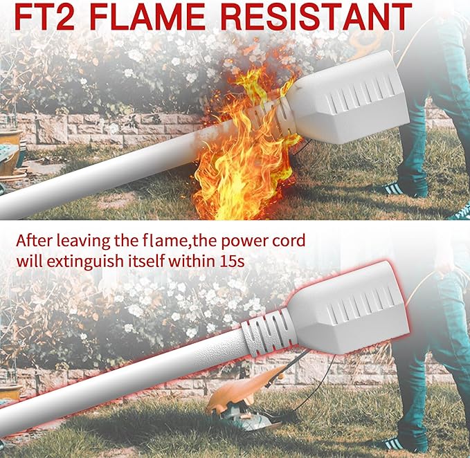 Skrizcable 16/3 50 FT Outdoor Extension Cord Waterproof, Weatherproof & Flame Retardant White 3 Prong Power Cord Outside for Lawn & Garden, 13 Amps 1625 Watts 125 VAC 16AWG SJTW, ETL Listed