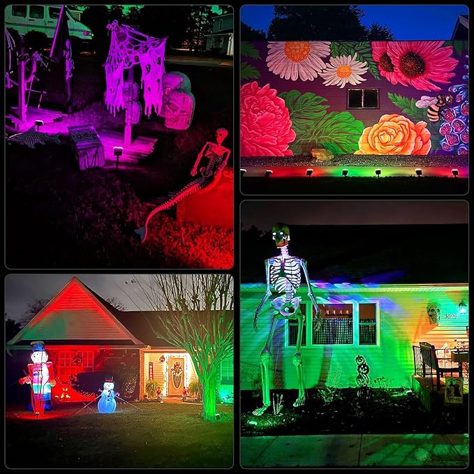 WELALO Solar Color Changing Spot Lights Outdoor, Waterproof Solar Halloween Lights, 7 Modes Multicolor RGB Landscape Spotlight for Garden Yard Driveway Lawn Patio Pathway Christmas Decorations 10 Pack