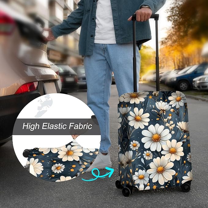 Luggage Cover Protector for 26-28 Inch Suitcases, TSA Approved Elastic Travel Suitcase Covers, Anti-Scratch Washable Luggage Sleeve for Carry On & Checked Bags, Little Flower