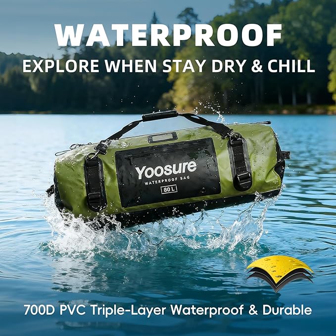 80L Waterproof Duffel Bag Motorcycle Dry Bag Backpack, Waterproof Zippered Bags with Backpack Spacer Pad for Kayaking Rafting Boating Canoeing Camping Paddle Beach (Yellow)