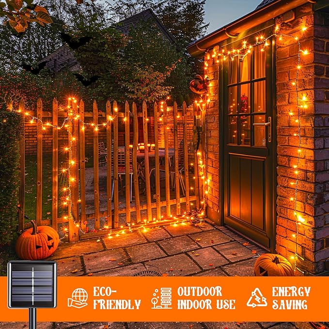 JMEXSUSS 2 Pack Solar String Lights Outdoor Waterproof, Total 66 FT 200 LED Solar Christmas Lights Outdoor, Twinkle Light for Christmas Tree Outside Garden Yard Xmas Decor, Orange