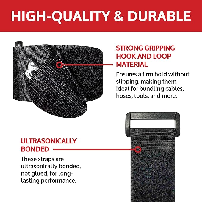 Reusable Cinch Straps 1" x 40" - 6 Pack Multipurpose Quality Hook and Loop Securing Straps (Black)