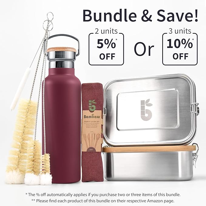 Bambaw Small Stainless Steel Water Bottle 12 oz with Handle, Wide Mouth Insulated Water Bottle Double Wall, Made of High-Grade Stainless Steel, Small Size, Fits in Cup Holder, Reusable (Red Berry)