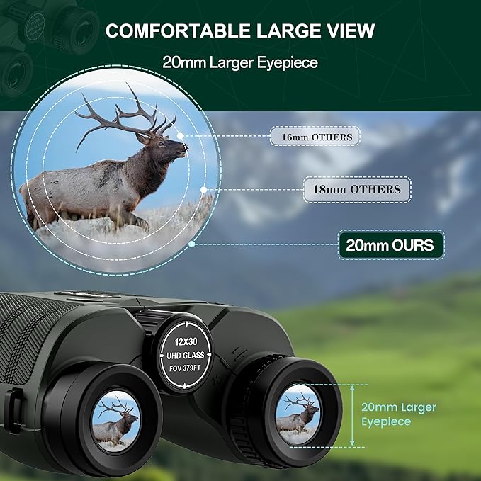 12x30 Compact HD Binoculars for Adults High Powered - Large View Binoculars with Clear Low Light Vision - Super Bright Lightweight & Waterproof Binocular for Bird Watching Travel Hunting