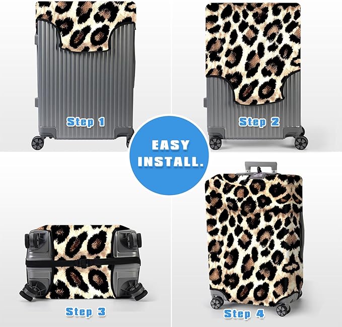 Luggage Cover Protector for 22-24 Inch Suitcases, TSA Approved Elastic Travel Suitcase Covers, Anti-Scratch Washable Luggage Sleeve for Carry On & Checked Bags, Leopard Print 02