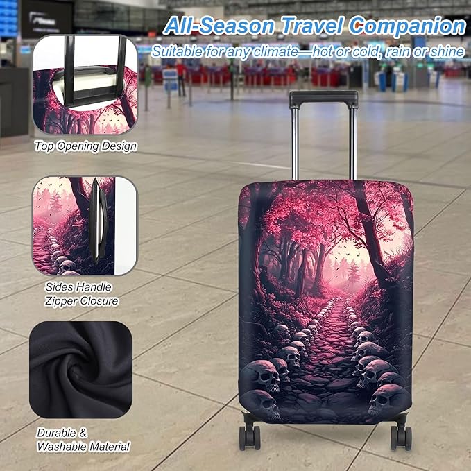 Luggage Cover Protector for 26-28 Inch Suitcases, TSA Approved Elastic Travel Suitcase Covers, Anti-Scratch Washable Luggage Sleeve for Carry On & Checked Bags, Skulls Leading