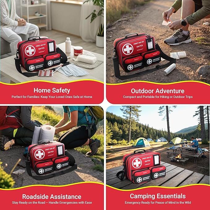 520 Piece Large First Aid Kit – Emergency Survival Kit for Car, Home, Camping, and Travel – Compact Medical Kit for Roadside Emergencies, Outdoor Adventures, and Everyday Safety