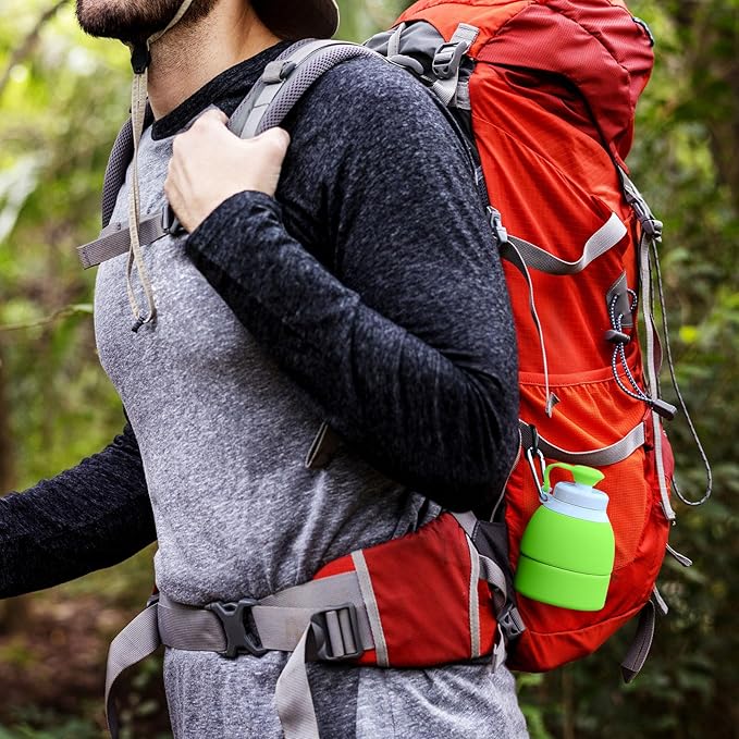 Collapsible Lightweight 20oz Water Bottle, Food-Grade Silicone BPA Free, Foldable Portable Leak Proof Office Travel Cycling Sports Outdoor Water Bottle with Vertical Hook (green, long nozzle)
