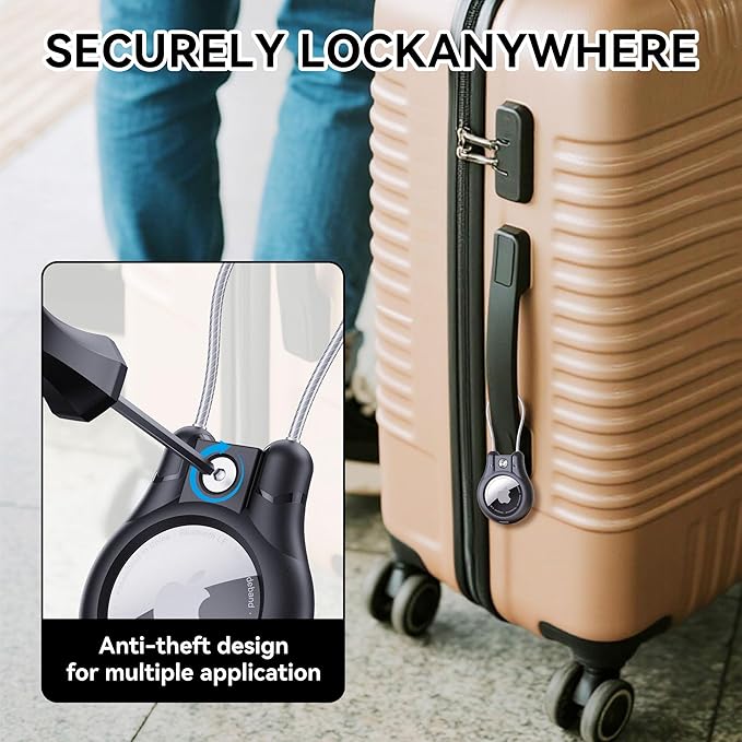IPX8 Waterproof for AirTag Holder - 4 Pack Lock Case with Keychain for Apple AirTag 1st & 2nd Generation, Air Tag Keyring with Wire Cable, Secure AirTag Cover for Keys, Kids, Luggage, Bags, Pet Collar