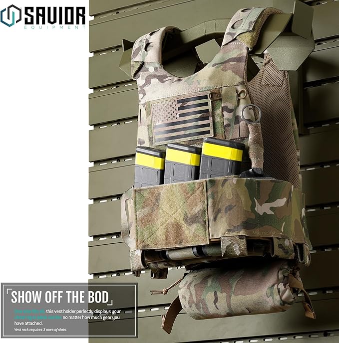 Savior Equipment Wall Rack System H.A.B Attachment Tactical Gear Wall Mount Organizer, Military Helmet Vest Belt Display Rack Plate Carrier Hanger, Heavy-Duty Steel Construction Hold Up to 80 lbs