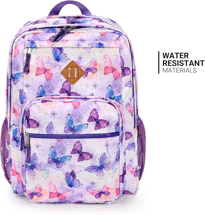 ZORFIN 26L Backpack for College, and Travel: Water Resistant Bookbag - Butterfly Purple